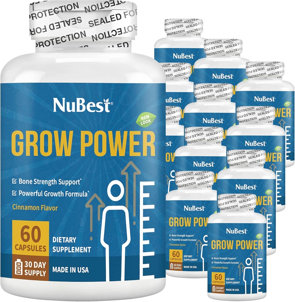 NuBest Grow Power - Formule de force osseuse puissante pour les enfants (10+) et les adolescents - Soutient la santé osseuse saine, la santé globale avec le calcium, la vitamine D3, le phosphore, le magnésium et plus - 12 Pack