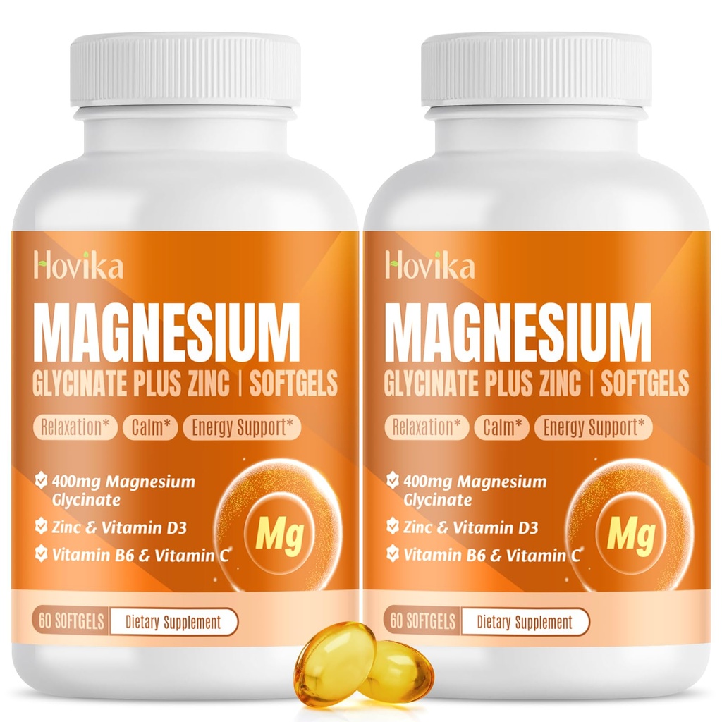 Magnesium Glycinate Supplement Softgels, Magnesium Glycinate 400mg with Zinc, Vitamin B6, C, D3, Pure Magnesium for Sleep, Calm, Muscle & Bone, Energy, Nervous Support - 120 Vegan Softgels