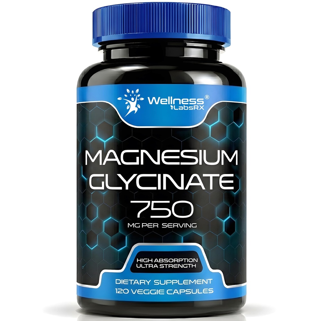 Magnesium Glycinate 750mg | High Absorption Chelated Calm Support for Women and Men - Glicinato De Magnesio, Magnesium Chelate Supplement for Heart Health, Sleep Support - 120 Count