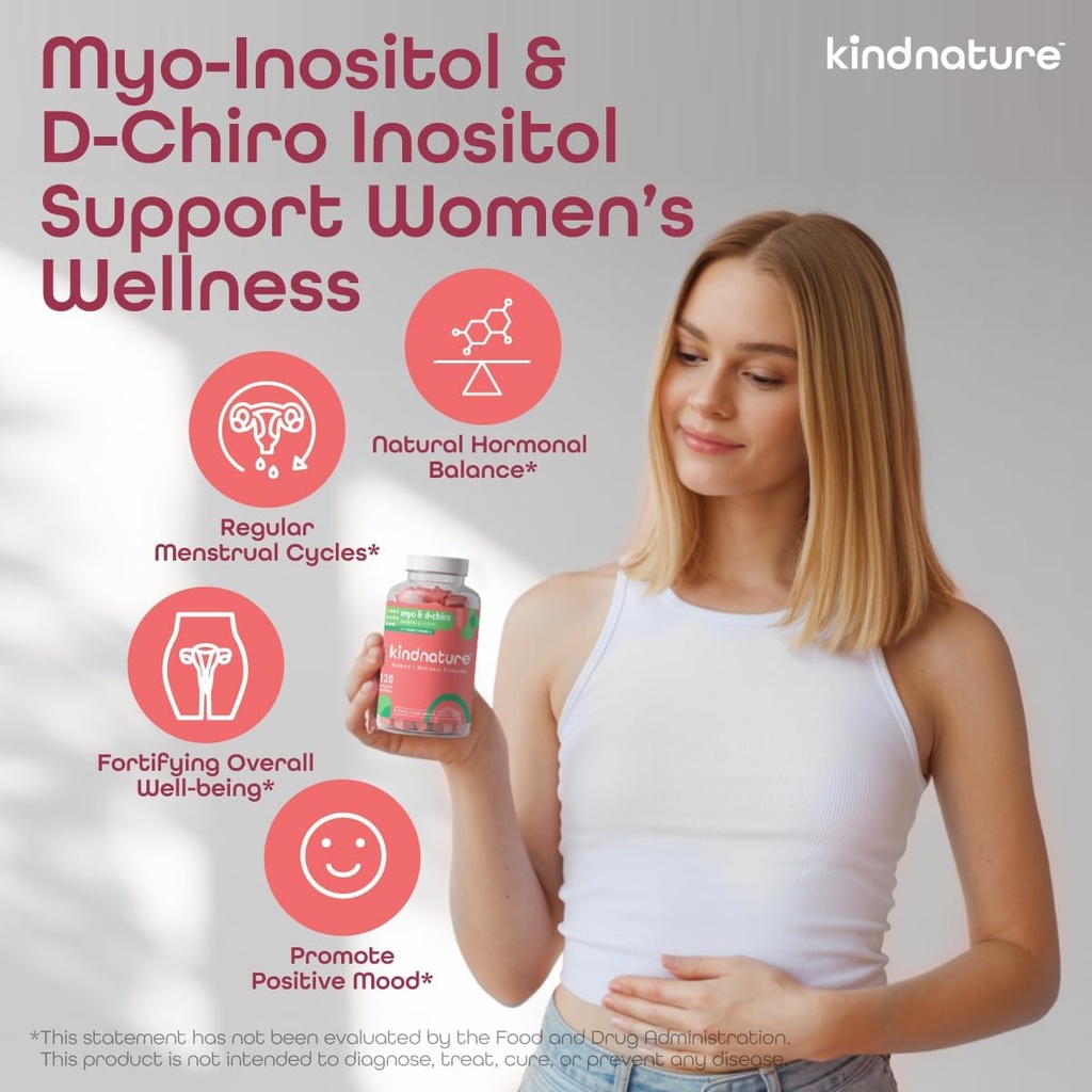 kindnature Dual-Pack: Myo-Inositol & D-Chiro Gummies pour les femmes Santé et haute absorption Magnésium Gummies pour le calme et le sommeil