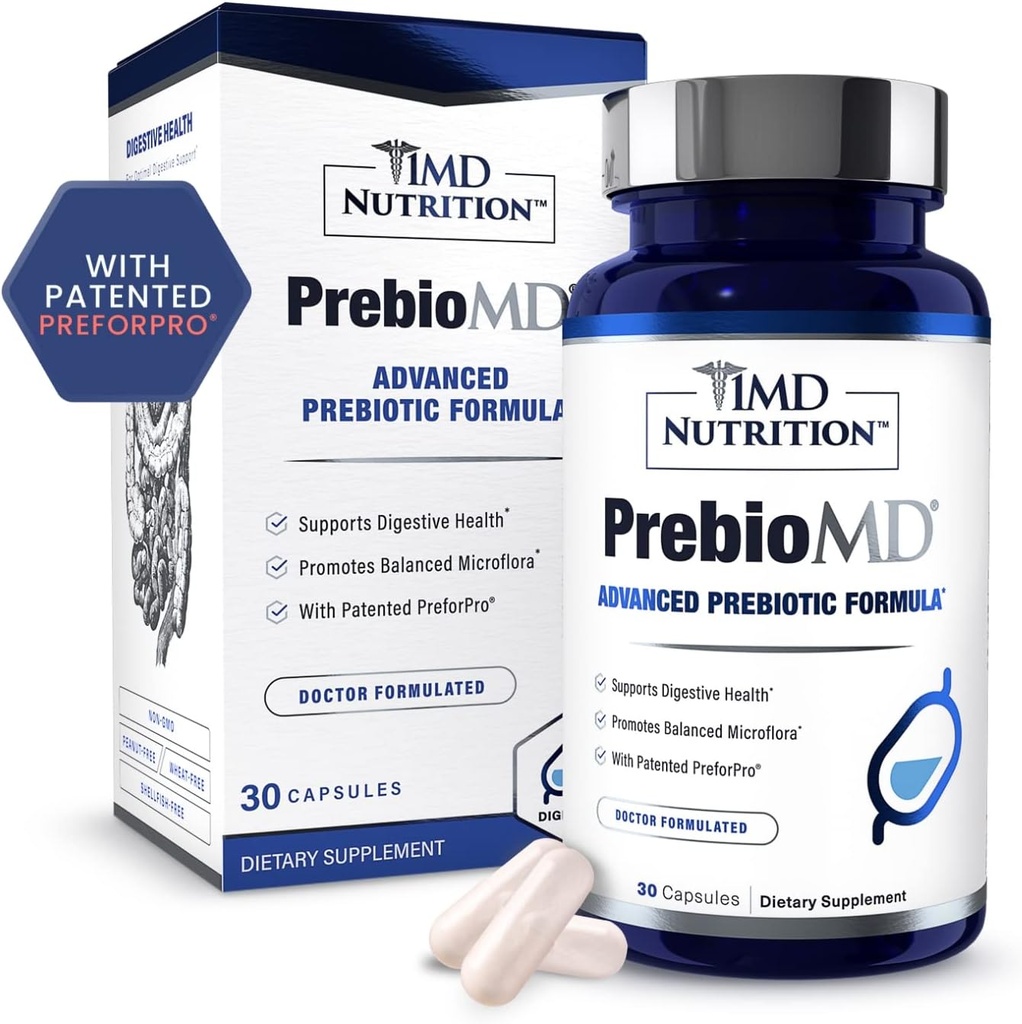 1MD Nutrition PréBioMD - Prébiotiques avec PreforPro®-Support Digestion saine et bactéries bénéfiques