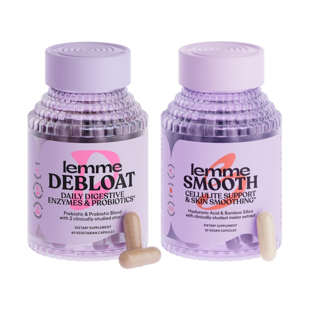 Lemme Debloat and Lisse Bundle - Capsules d'enzymes prébiotiques, probiotiques et digestives pour Bloating & Gas Relief, Réduire la cellulite, la peau de plomb, la cellulite lisse
