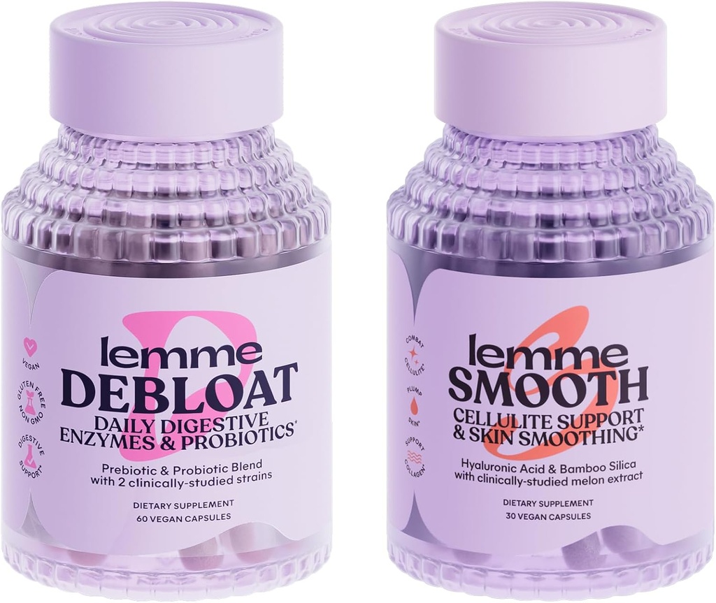 Lemme Debloat and Lisse Bundle - Capsules d'enzymes prébiotiques, probiotiques et digestives pour Bloating & Gas Relief, Réduire la cellulite, la peau de plomb, la cellulite lisse