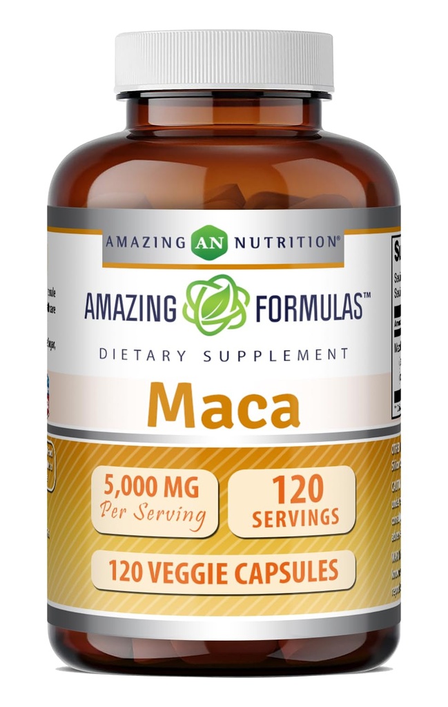 Amazing Formulas Maca 500 Mg | 10:1 Extract | 120 Veggie Capsules | 5000 Mg Equivalent | Non-GMO | Gluten-Free | Made in USA