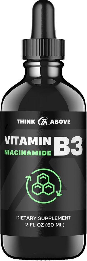 Vitamine B3 Niacinamide liquide - Forme non flush de Niacin B3 - Pratique vitamine B3 Niacinamide gouttes pour les femmes et les hommes - Facile à avaler 2oz (60ml)