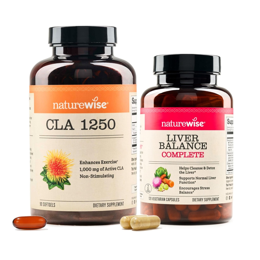 NatureWise [1] CLA 1250 - CLA Supplement, Non-Stimulating Non-GMO - 90 Softgels[30-Day Supply] + [1] Liver Balance - Milk Thistle, Dandelion, Turmeric - 120 Capsules[60-Day Supply]