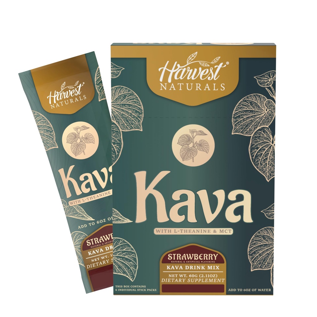 Extrait de kava avec mélange de L-Theanine et de MCT Saveur de fraises Ajouter à l'eau 6 bâtonnets (6 portions)