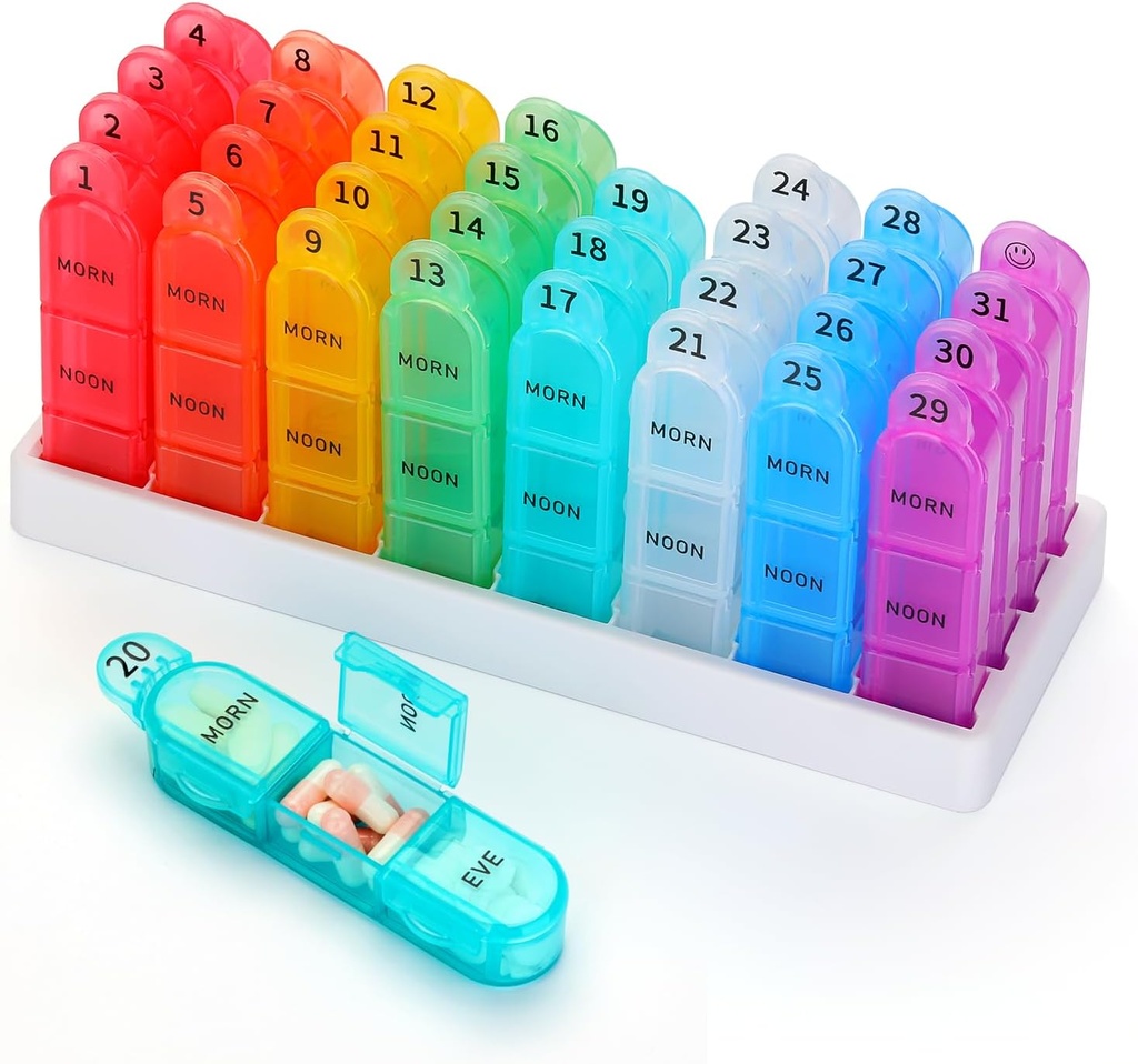 Monthly Pill Organizer, 31 Day Pill Dispenser 3 Times a Day with Small Pill Box, 4 Week Pill Container for Vitamins, Fish Oil, Supplement and Medicine- BPA Free, Easy to Use