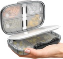 Travel Pill Organizer - Airtight Medicine Case for Traveling Portable Pharmacy Box with Labels Vitamin Container 8 Compartment Supplement Medication Holder Large Capacity Daily (Black-2)