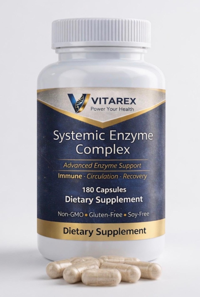 Systemic Enzyme Complex, 180 Capsules, with Protease, Bromelain, Papain, Rutin & Serrapeptase, Non-GMO, Gluten-Free
