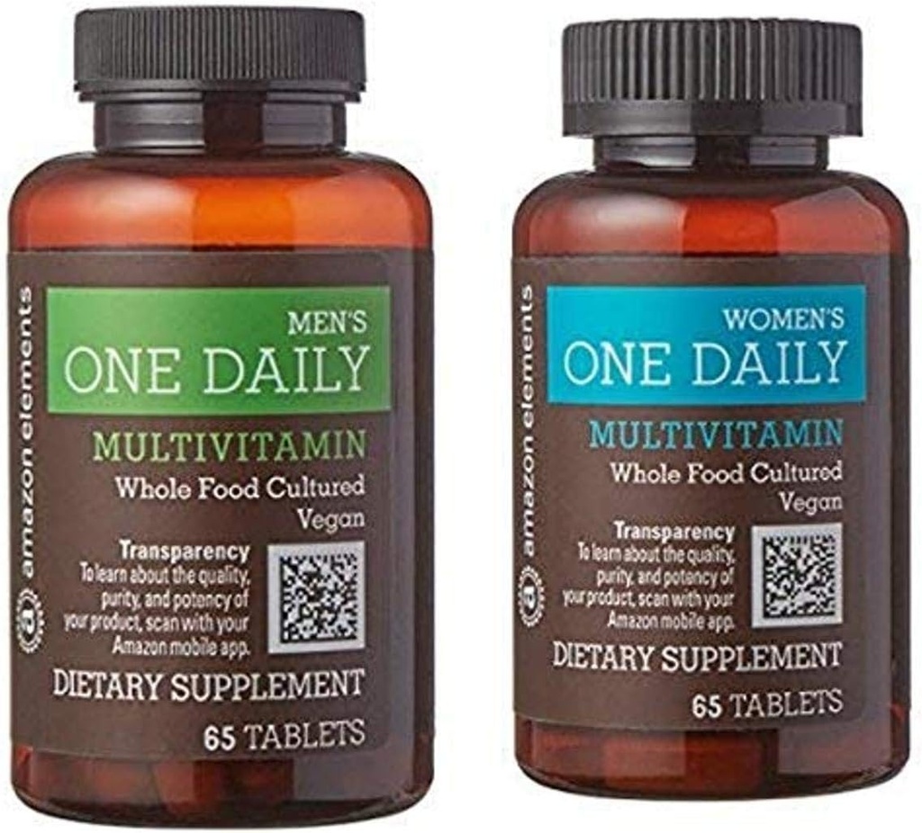 Amazon Elements Men's and Women's One Daily Multivitamins, Vegan, 65 Tablets, 2 month supply