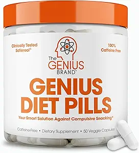 The Genius Brand - Genius Diet Pills for Weight Loss Support, 50 Capsules Veggie - Smart Appetite Suppressant pour les femmes et les hommes - Supplément naturel 5-HTP & Safran - Cortisol & Thyroïde