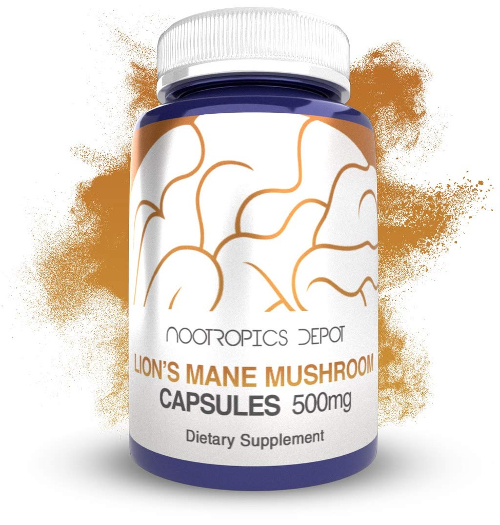 Nootropics Dépôt Lions Mane Mushroom Capsules de 500mg de D.O. 60 Count.