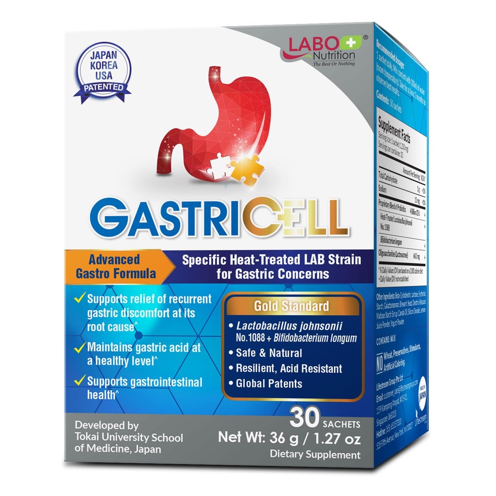 LABO Nutrition GASTRICELL - Reflux acide, brûlures d'estomac, malaise gastrique récurrent, défense naturelle contre la détresse gastrique 30 sachets