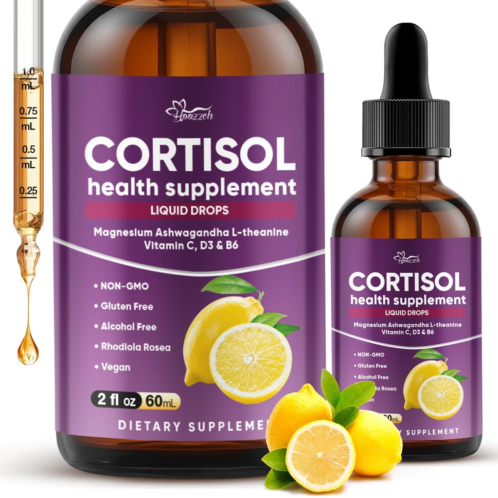 Cortisol Supplements for Women & Men - Magnesium Glycinate, Ashwagandha, L-Theanine, Phosphatidylserine - Supports Calm, Focus, Sleep & Relaxation - 2 FL OZ
