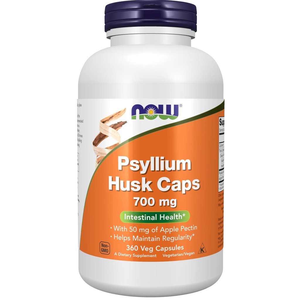 MAINTENANT Aliments suppléments, Psyllium Husk Caps 700 mg avec 50 mg de Pectine de pomme, Santé intestinale*, 360 gélules