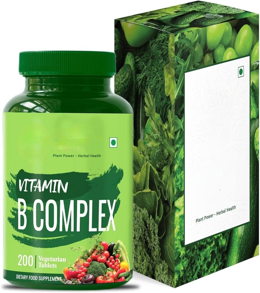 Vitamin B Complex 100% RDA - 200 Tablets/Capsules - B Vitamins Supplement (B1, B2, B3, B5, B6, B7, B9, B12), Green