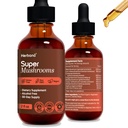 Super Champignons 8-en1 - 2 fl oz Extrait liquide - Brain Booster & Immune Soutien gouttes - Reishi, Lion`s Mane, Cordyceps, Chaga, Mitake, Turkey Tails, Shiitake, Agaricus - Haute puissance - 45 jours d'approvisionnement