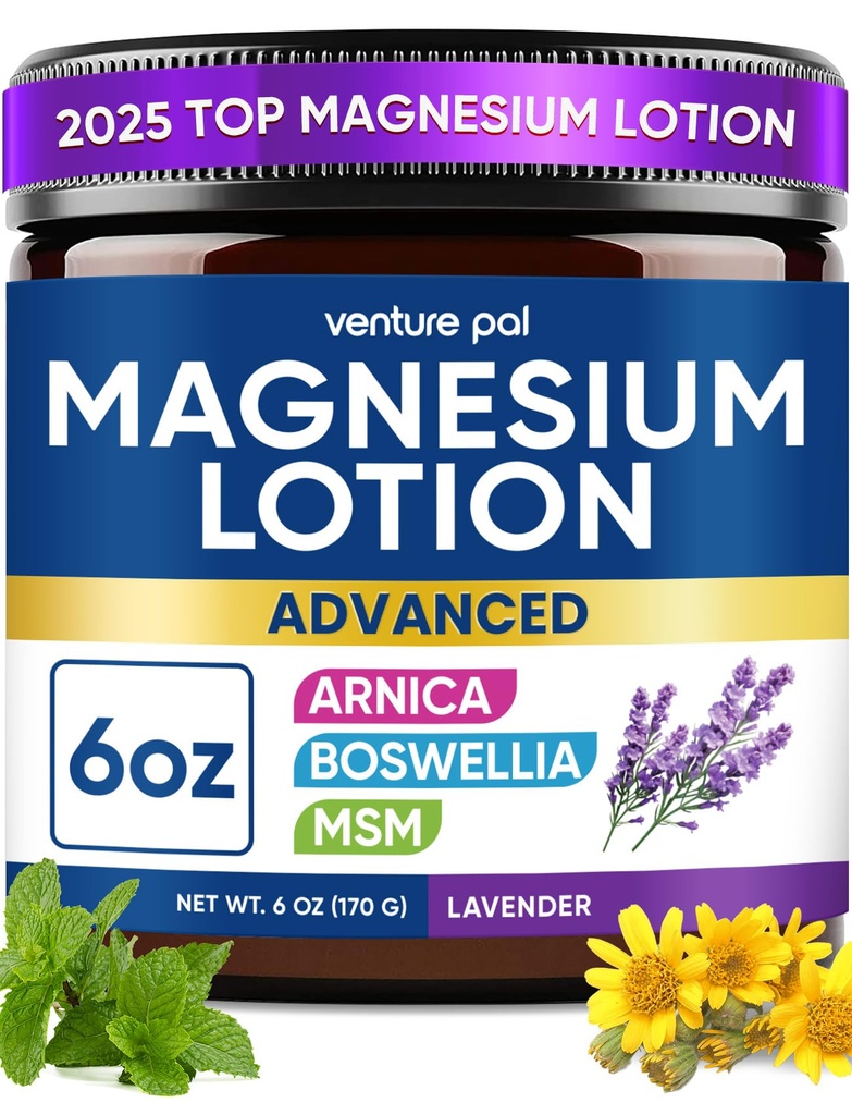 Magnesium Lotion with Arnica, MSM & Boswellia – Cooling Magnesium Cream – Lightweight Moisturizing Lotion for Legs & Feet – Safe for Kids – 6 fl oz