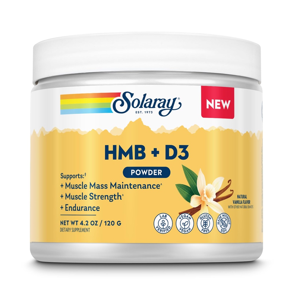SOLARAY HMB Plus D3 - HMB Supplements for Men and Women with Vitamin D3 - Hydroxymethylbutyrate Calcium Supplement for Muscle Strength - Natural Vanilla Powder - 30 Servings, 4.2 OZ
