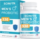 Probiotiques pour les hommes, 530 milliards d'UFC et 12 souches, probiotique avec canneberge et goji curcuma, santé Gut pour les hommes, soutient la santé digestive, le microbiome, le colon et la santé immunitaire, 30 jours d'approvisionnement