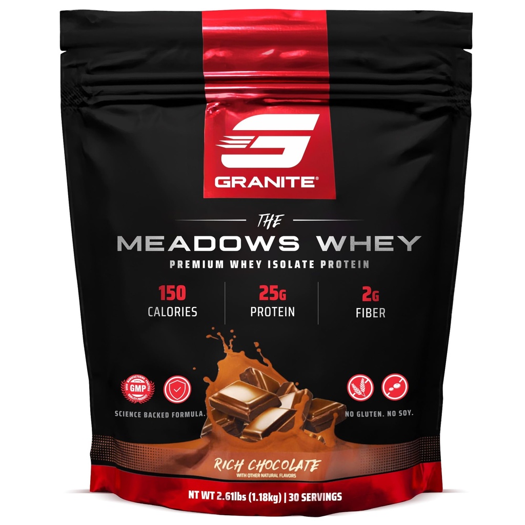 Suppléments de granite La poudre de protéines de lactosérum Isolée pour le muscle maigre avec 150 calories, 2g de fibre, 1g de sucre (30 portions), Riche saveur de chocolat