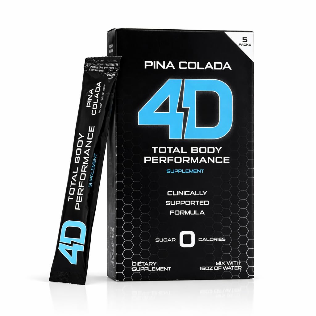 4D Total Body Supplements - Pina Colada 5 Unit Drink Mixes - Electrolytes, Aminos, Vitamins & Energy Powder Packets - Zero Calories & Sugars - Gluten Free, Non-GMO, Keto & Vegan Friendly