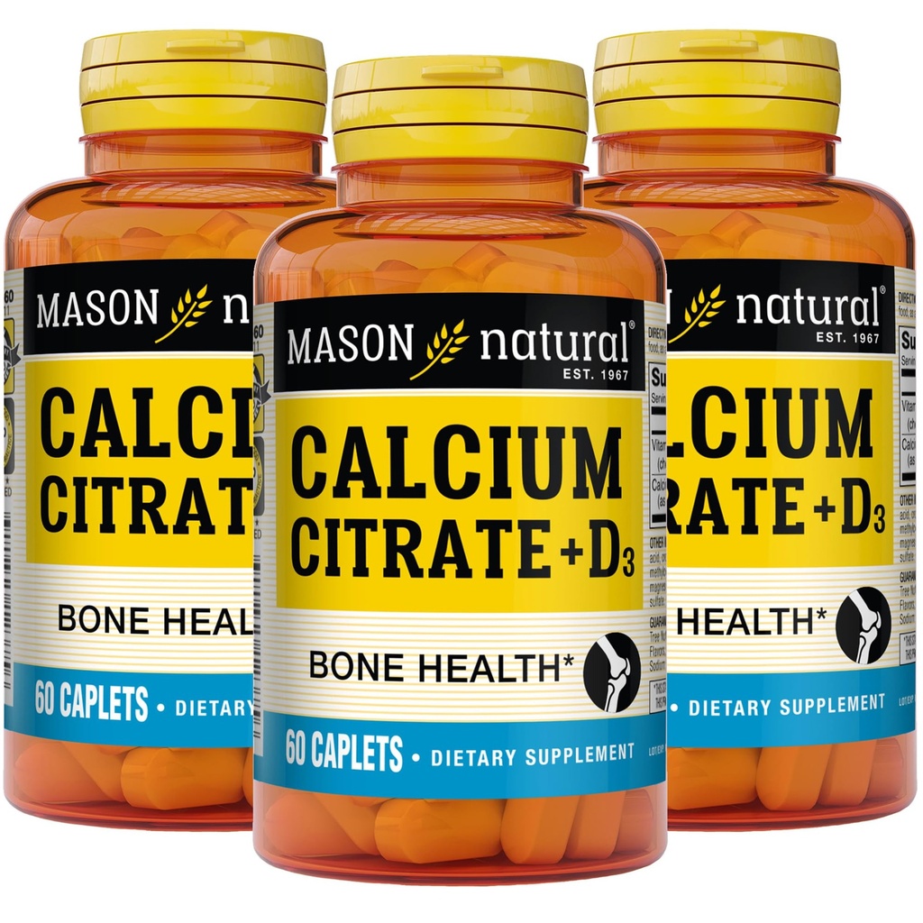 Citrate de calcium naturel MASON plus vitamine D3, 6 mois d'approvisionnement, renforce la fonction musculaire et la santé des os, 3 paquets