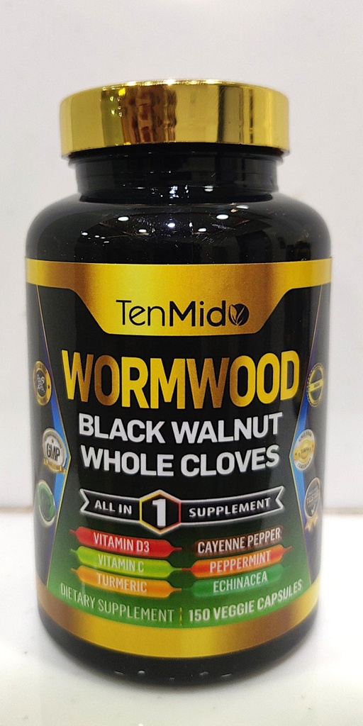 Wormwood Capsules Supplément pour hommes et femmes, formule 10in1 avec noyer noir, vêtements entiers, curcuma, poivre Cayenne & plus - Digestive, support immunitaire - Nutrient Rich - 150 capsules