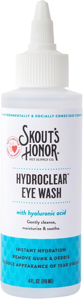 SKOUT'S HONOR HydroClear Laver les yeux avec l'acide hyaluronique, bouteille de 4 oz - soin des yeux non médicamenteux, quotidien pour chiens et chats