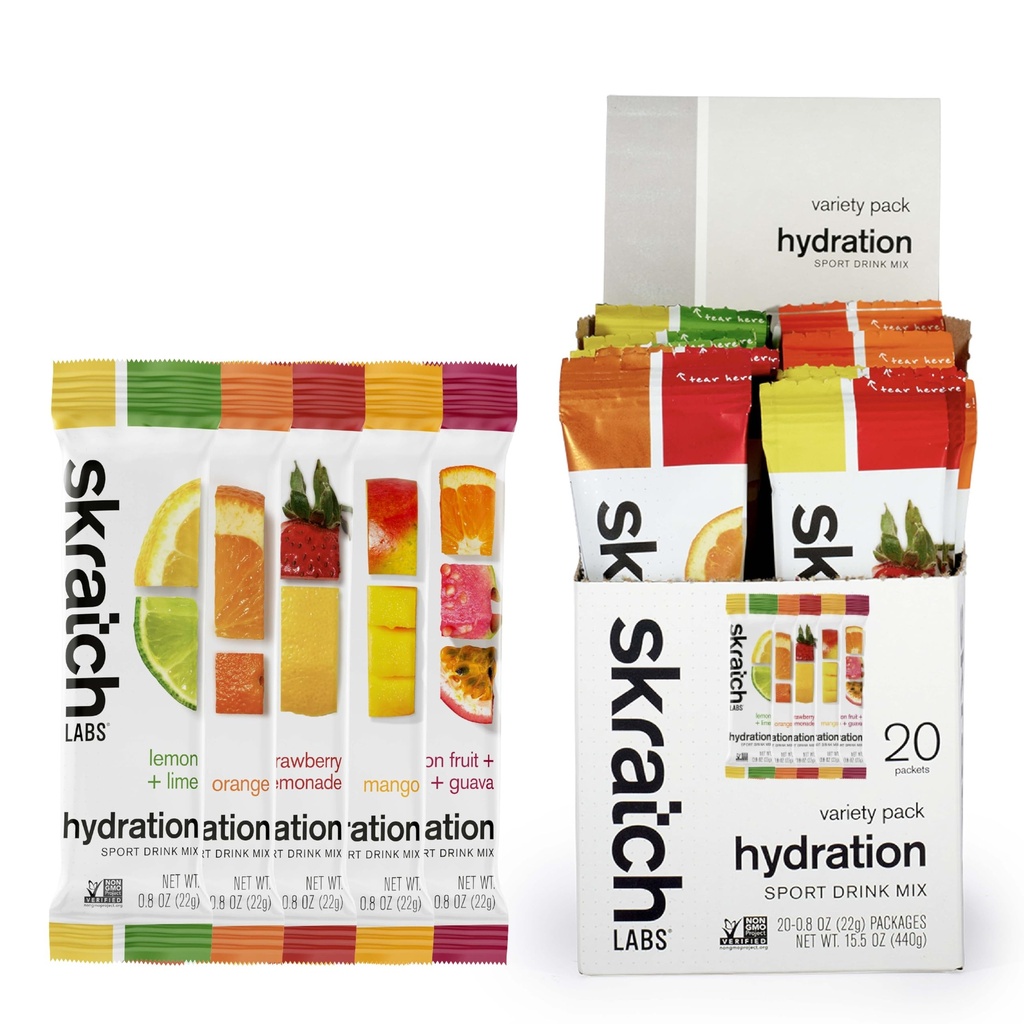 Skratch Labs Packs d'hydratation - Mélange de boisson d'hydratation, Pack de variétés (20 Packs de portion unique) - Poudre d'électrolyte développée pour les athlètes et les performances sportives, sans gluten, végétalien, casher