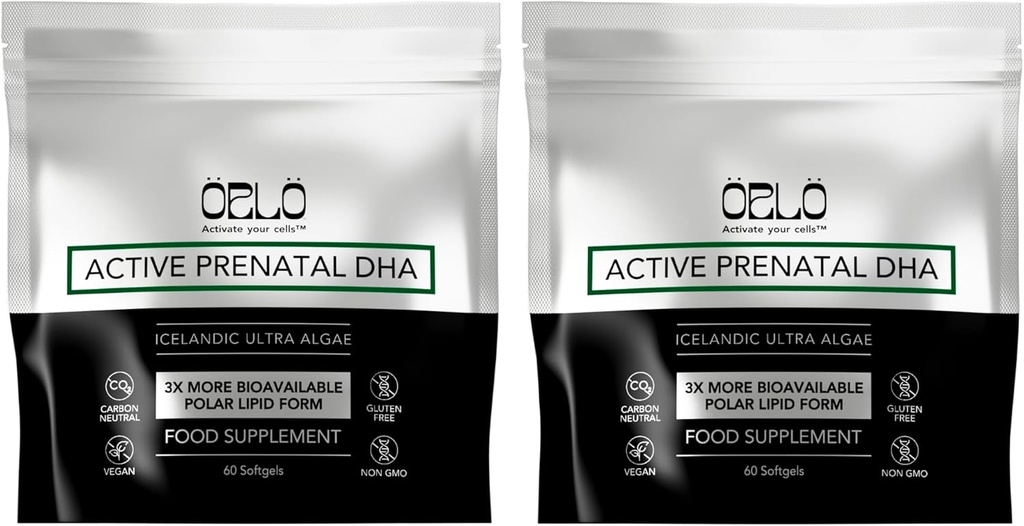 Orlo PRENATAL DHA - Supplément Prénatal DHA Omega 3 - Triple Strength Omega3 - Vegan DHA & EPA Algae Omega-3 Oil - soutient le développement du cerveau pendant la grossesse et l'allaitement (120 Mini Softgels)