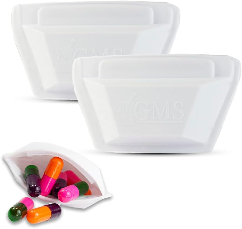 GMS Squeezable Pocket Pill Case - Petit, léger Pill Organizer Idéal pour voyager - tient les médicaments en toute sécurité - conception robuste avec un accès facile sans fumée - 2 pouces Pocket Sized & Discret - 2 Pack