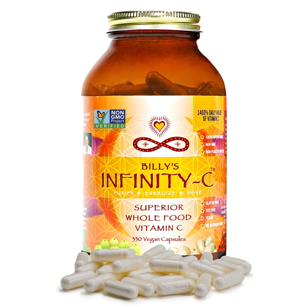 Infinity-C Organic Vitamin C Capsules, Bioavailable VIT C from Acerola, Camu Camu & Amla, Whole Food Vitamin C 1000mg, Immune Support Superfoods, Shilajit, Astragalus Root & Ginger (30 Servings)