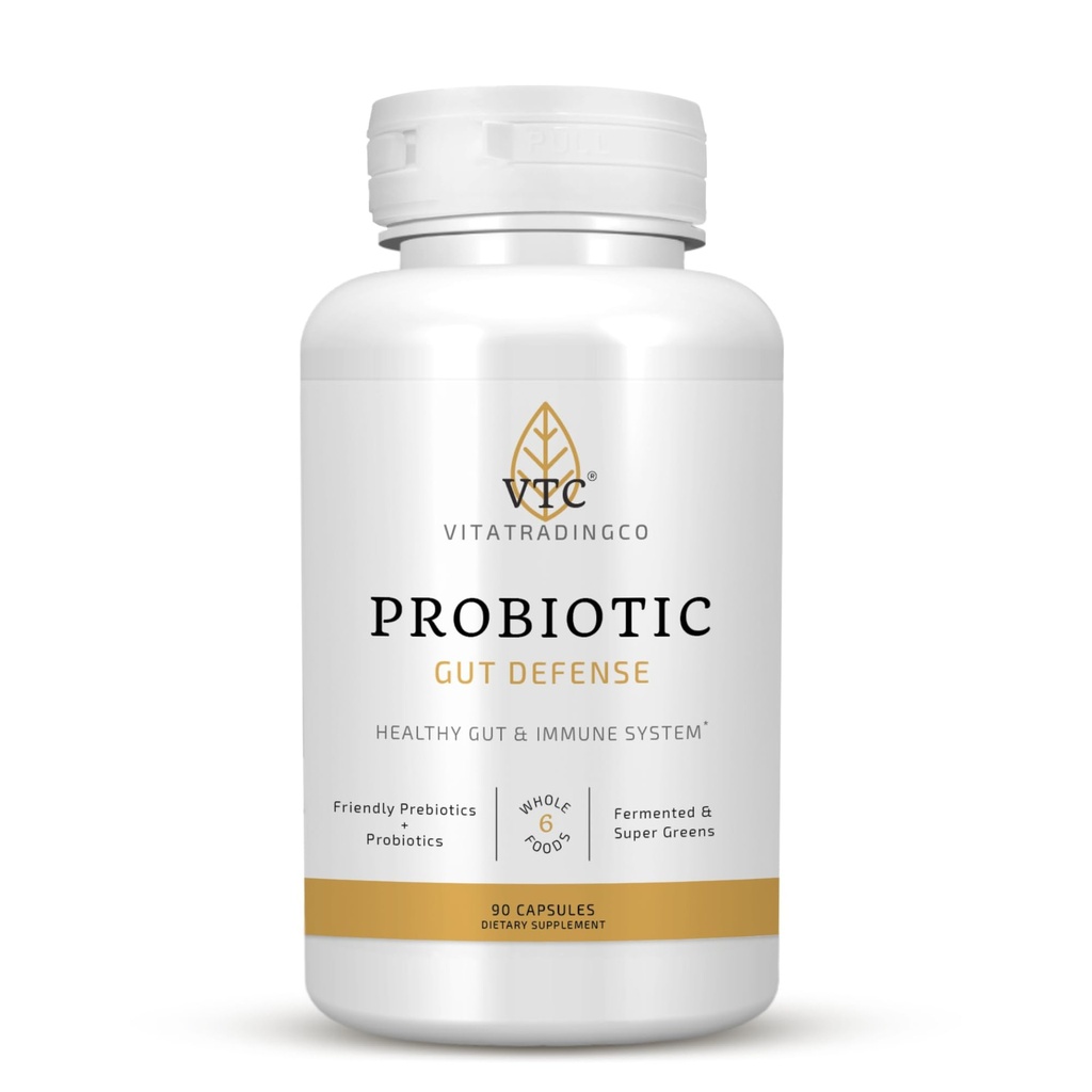 VTC VitaTradingCo. Probiotic Gut Defense (Probiotics and Prebiotics for Gut Health & Digestion) 1 milliard CFU avec base alimentaire complète (90 capsules)