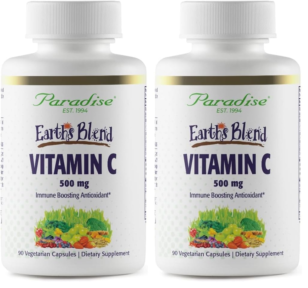 Paradise Herbs Earth's Blend Vitamin C with Nature's C and Adaptogens, Superfoods Base of Probiotics & Organic Alkalizing Greens, 90 Vegetarian Capsules (Pack of 2)