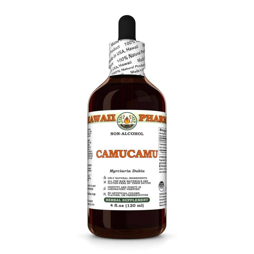 Camucamu (Myrciaria Dubia) Dry Fruit Glycerite, Made in Hawaii, All Natural, Vegan, Lab Tested Alcohol-Free Liquid Extract - 4 fl.oz