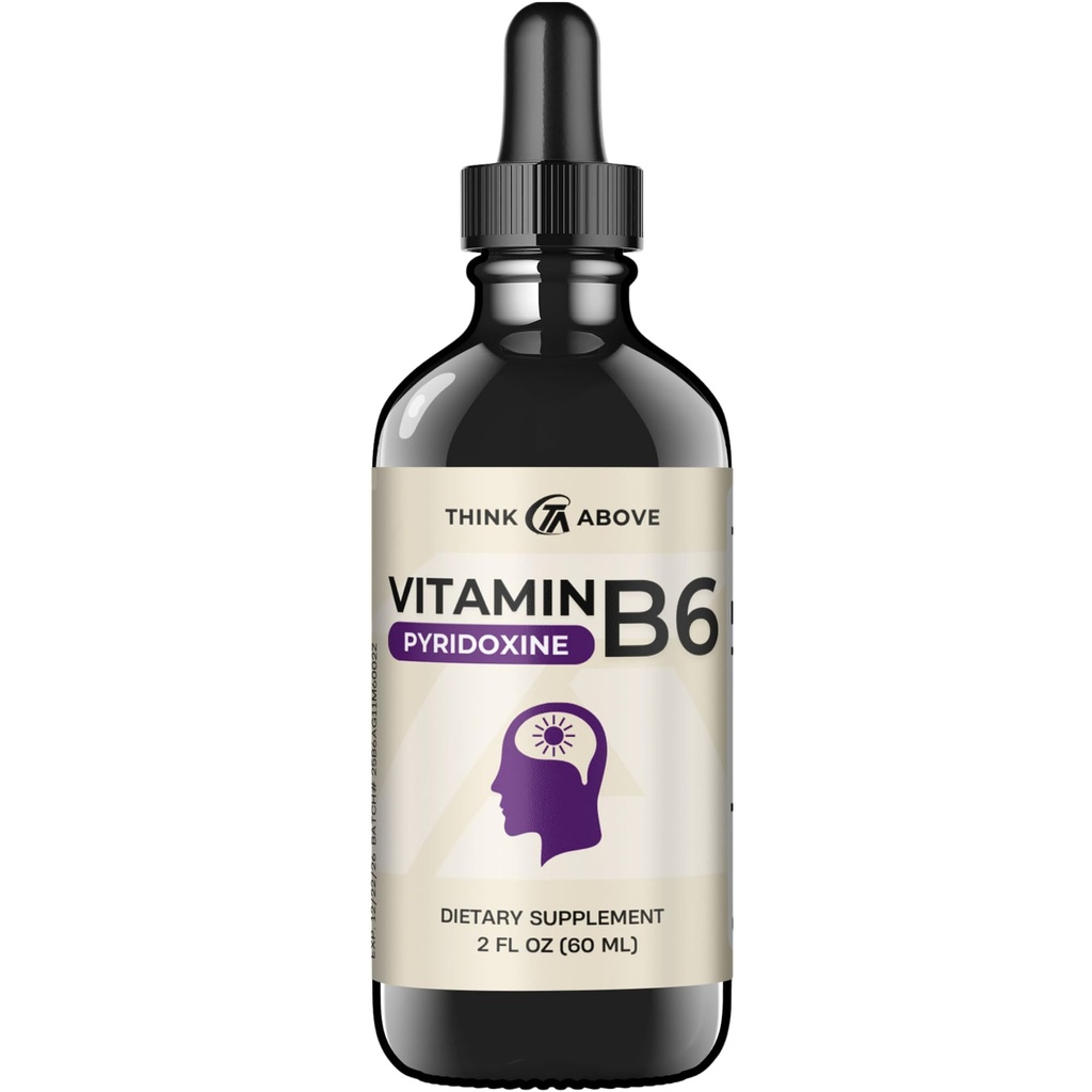 Think Above Vitamin B6 Liquid Drops - Pyridoxine hcl - 17 mg 1000% DV - Filler Free - 30 Day Supply - (2 oz) for Adults