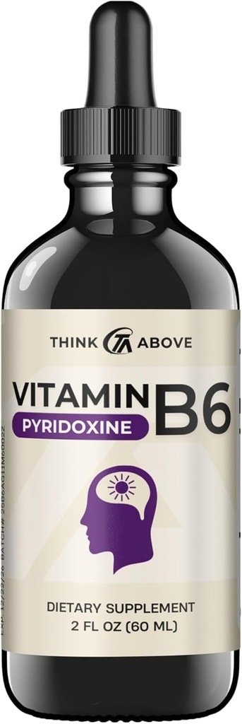 Vitamine B6 gouttes liquides - Pyridoxine hcl - Absorbage rapide - Soutien de la fonction cérébrale, du système immunitaire, du système nerveux et de l'humeur - 17 mg 100 % DV - Sans remplissage - 30 jours d'approvisionnement - (2 oz) Pour les adultes