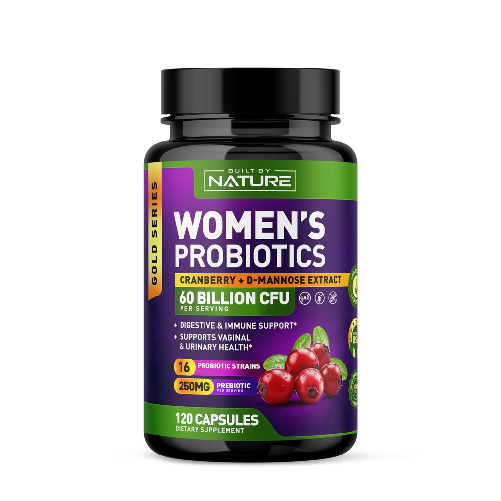 Probiotiques pour les femmes - 60 milliards d'UFC, 16 souches, avec canneberge, D-mannose et prébiotiques - soutient la santé digestive, immunitaire et vaginale - non-OGM, laiterie et sans gluten - 120 capsules de légumes
