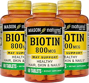 MASON NATURAL Biotine 800 mcg, Soutien de la santé des cheveux, de la peau et des ongles, supplément de vitamine B7, 60 comprimés (paquet de 3)