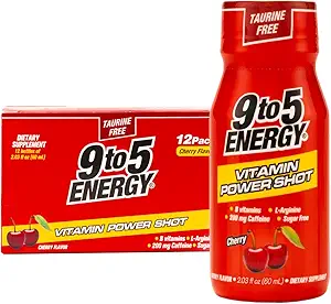 Vitamine Power Shot - Saveur de cerise, Sans Taurine, Sans Sucre, 12 Pack (2.03 fl oz chacun) - Boost Energy, Focus et Vitalité avec des vitamines B et L-Arginine