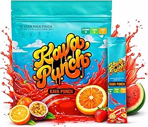 Mélange de boisson de relaxation KAVA PUNCH – Poche de 12 bâtons avec extrait de Kava Kava pour soulager le stress.