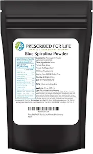 Prescripted For Life Poudre de Spiruline Bleue, Superfood Vegan pur, Sans gluten, Naturel, Non OGM, Poudre d'algues bleues (Phycocyanine), emballé avec des protéines, des vitamines et des antioxydants (56g)