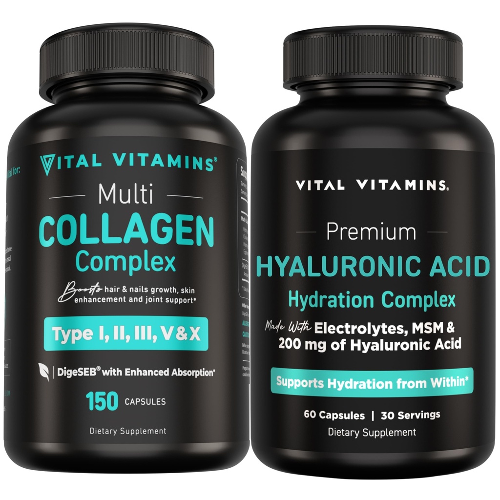 Vital Vitamins Multi-Collagen 150 ct + Hyaluronic Acid Hydration Complex 60 ct