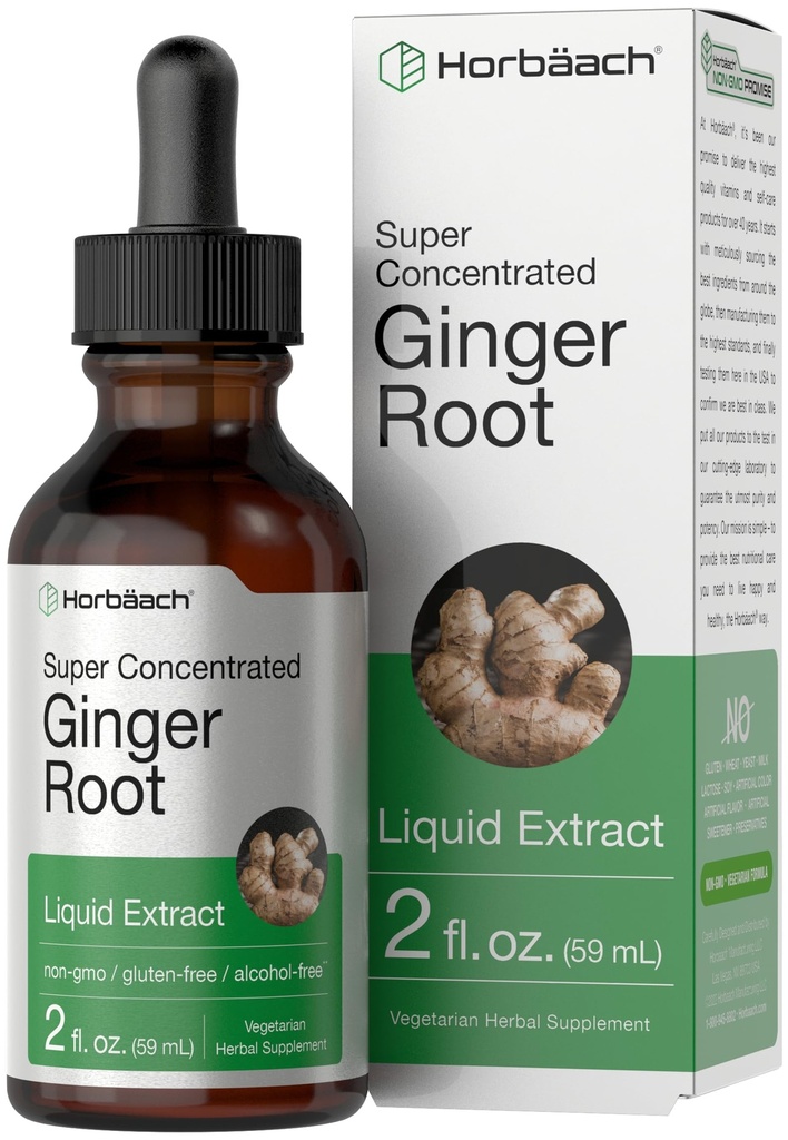 Horbäach Extrait de racine de gingembre liquide de 2 oz.com Supplément sans alcool super concentré de Végétarien, non-OGM, sans gluten
