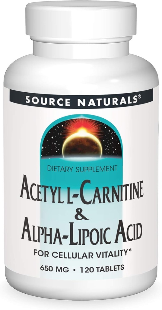 Sources naturelles Acétyl L-Carnitine et acide alpha-lipoïque 650mg- 120 comprimés
