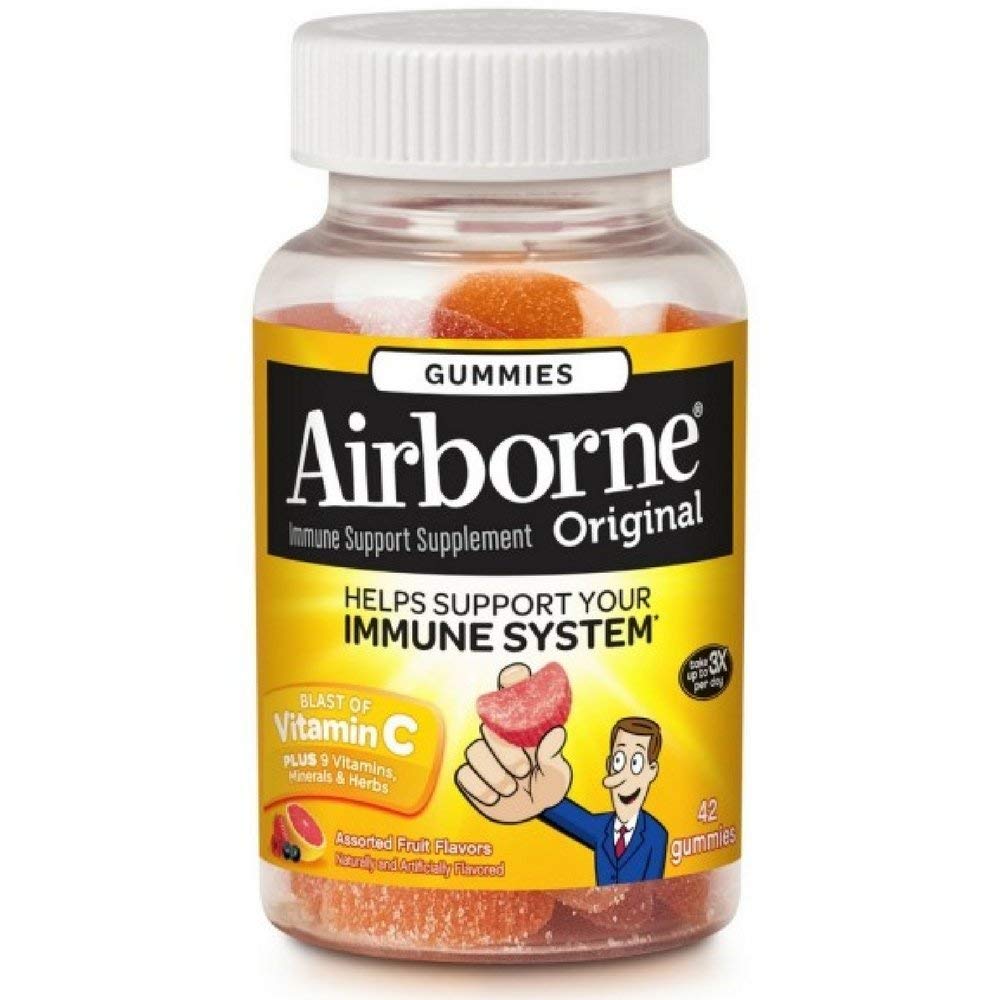 Airborne Assorted Fruit Flavored Gummies, 42 Count - 1000mg of Vitamin C and Minerals & Herbs Immune Support (Pack of 6)