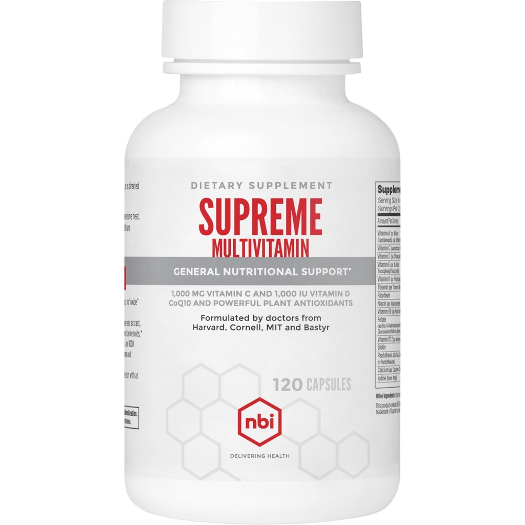 NBI Supreme Daily Multivitamin with Vitamin A, C, D, E, K, B6, and B12 | Multi Mineral Supplement for Men & Women | 120ct Veggie Capsules