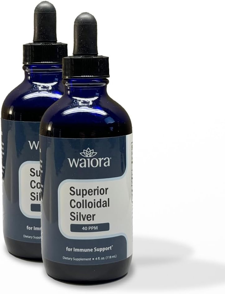 Superior Colloidal Silver, Waiora, Liquid Mineral Supplement, 40 PPM, for Immune Support, Blue Glass Bottle with Dropper (2 bott/44 serv.)